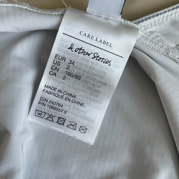 NWT‎ & Other Stories Frilled Pinstripe One Piece Bathing Suit White Blue Size 2 - Picture 8 of 14